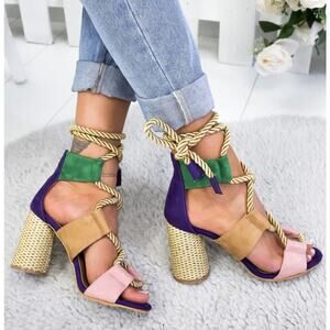 Multicolor stray gladiator heeled sandals. Size 41.